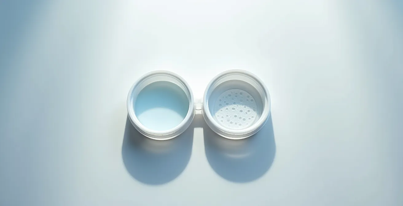 Microscopic view of bacterial biofilm formation in contact lens case