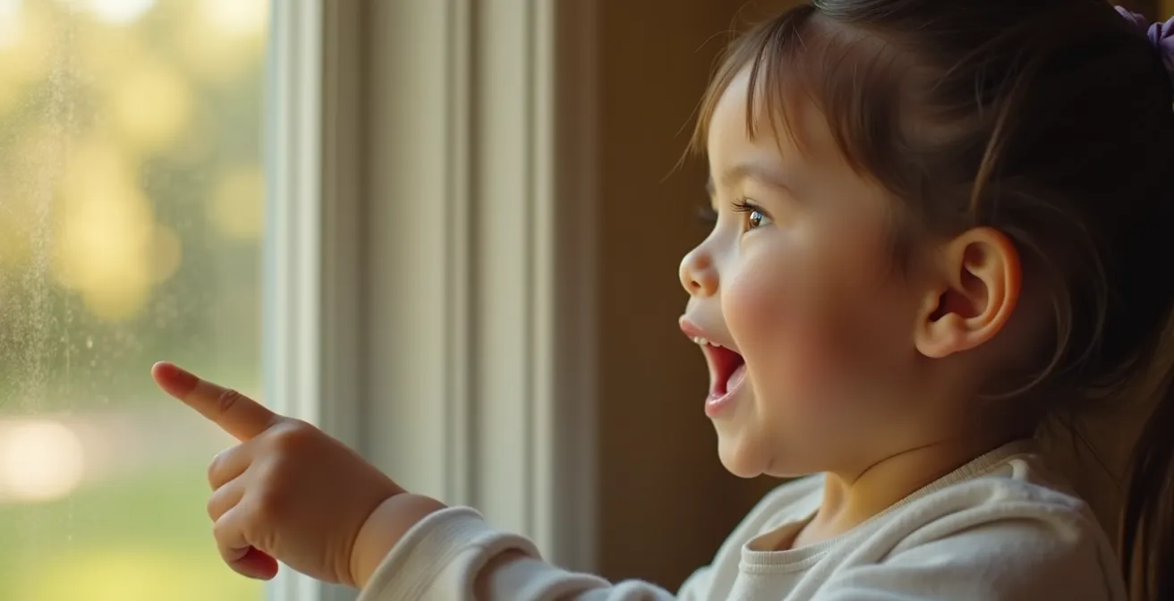 Child actively searching for objects through a window during a gamified eye break