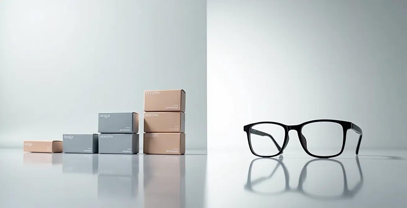 Financial comparison visualization showing long-term costs of daily contacts versus high-index glasses