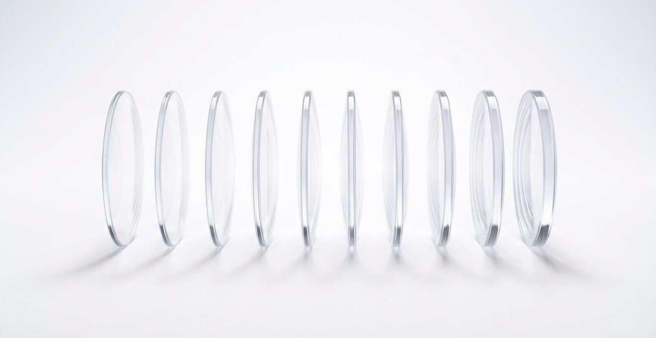 Side view comparison of different lens thicknesses showing edge profiles