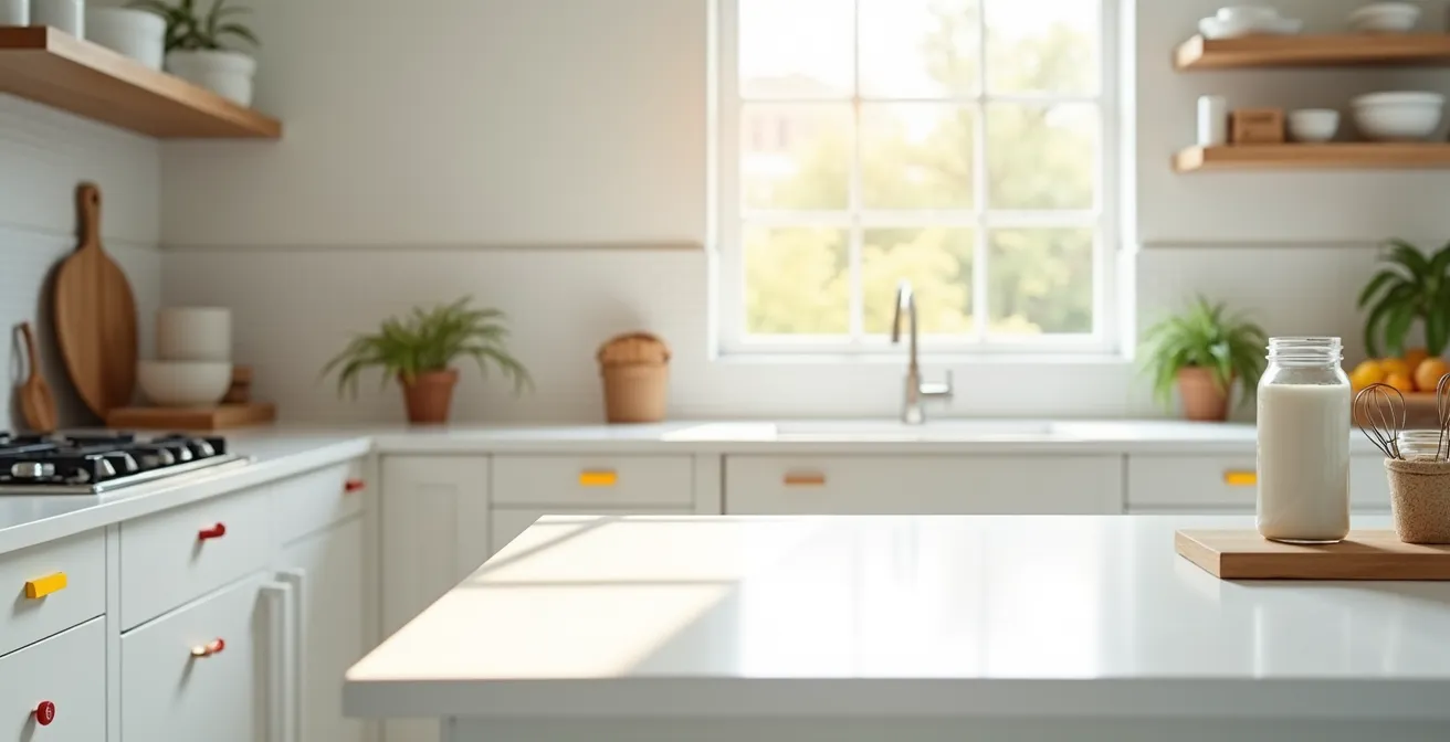 Kitchen organization system with high-contrast labels for AMD patients