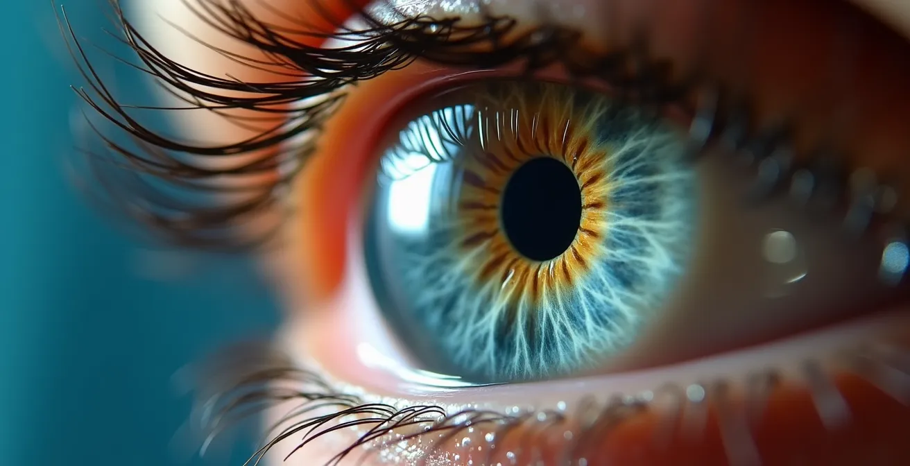 Macro view of eye showing different lens implant options