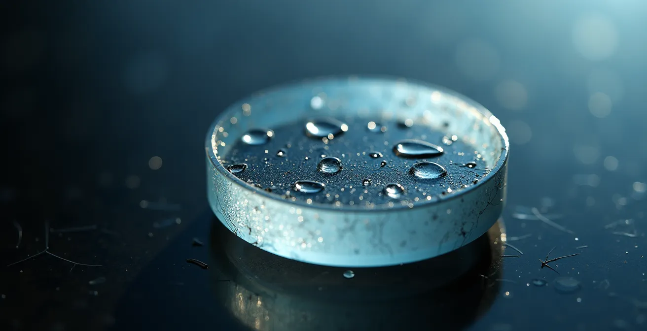 Macro view of micro-scratches on contact lens case plastic surface
