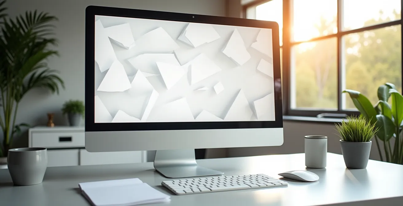 Office workspace showing proper screen brightness matching room lighting