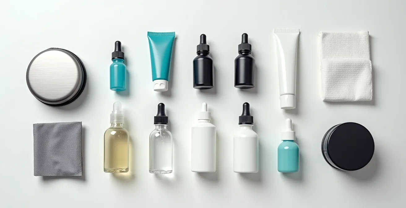 Organized travel case with ortho-k lens care essentials laid out systematically