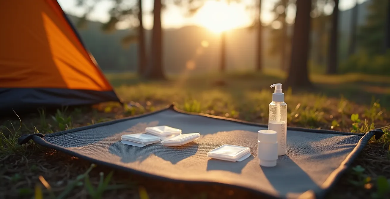 Clean outdoor setup for contact lens care while camping