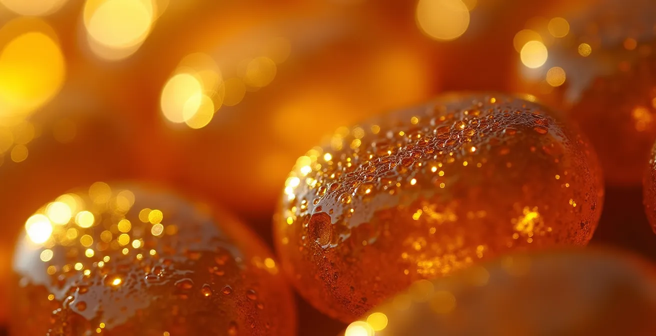 Macro photograph of supplement label details under magnification