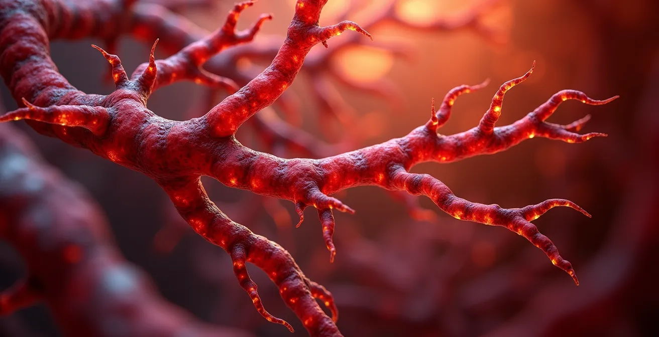 Macro view of retinal blood vessels showing health indicators