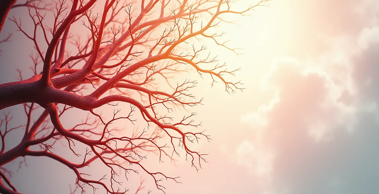 Detailed view of retinal blood vessels during eye examination